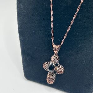 NWT Karis Black and Rose Gold Filigree Cross Necklace